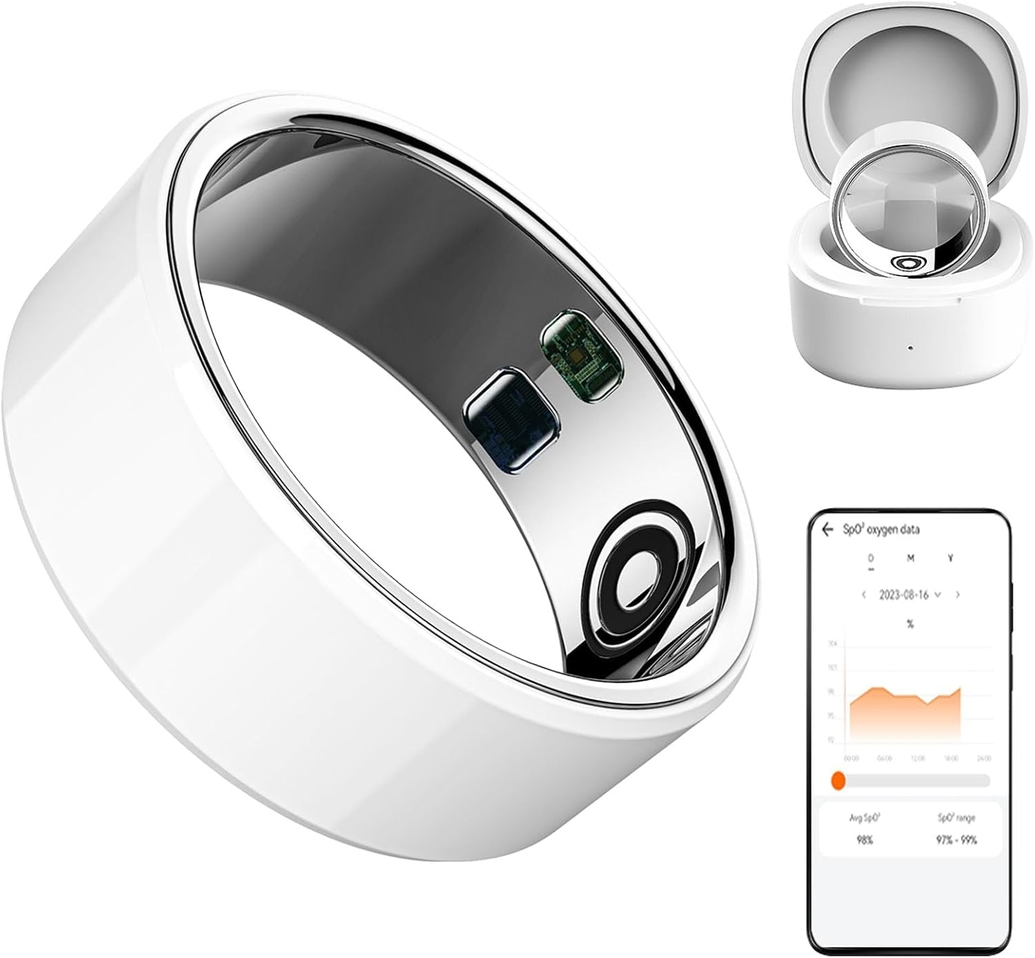 Smart Ring Sleep Fitness Tracker,Records Sleep, Heart Rate, Temperature, Blood Oxygen and Pedometer,Health Ring with Charging Case