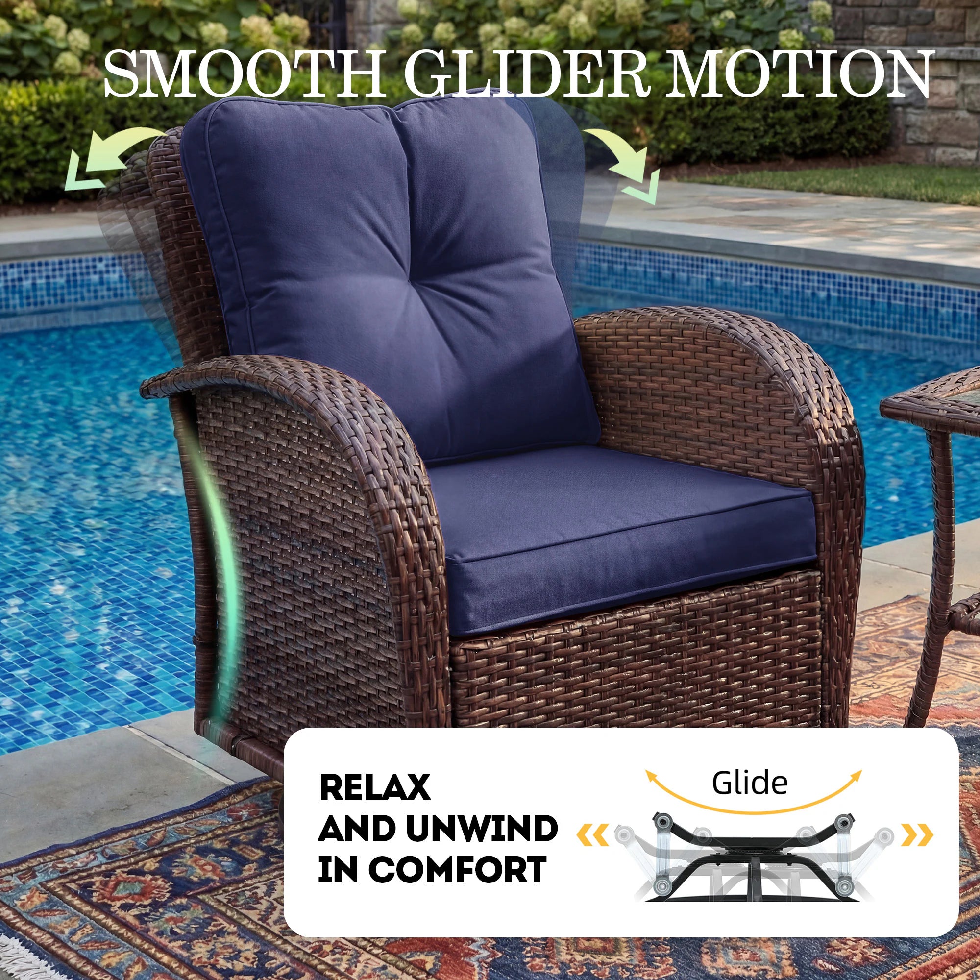 5 -Piece Wicker Patio Conversation Set with Navy Cushions Included