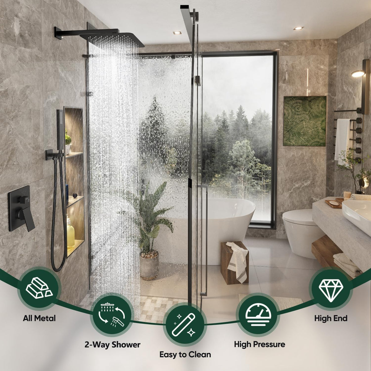Rain Shower Head with Handheld Spray Combo, 10", Matte Black