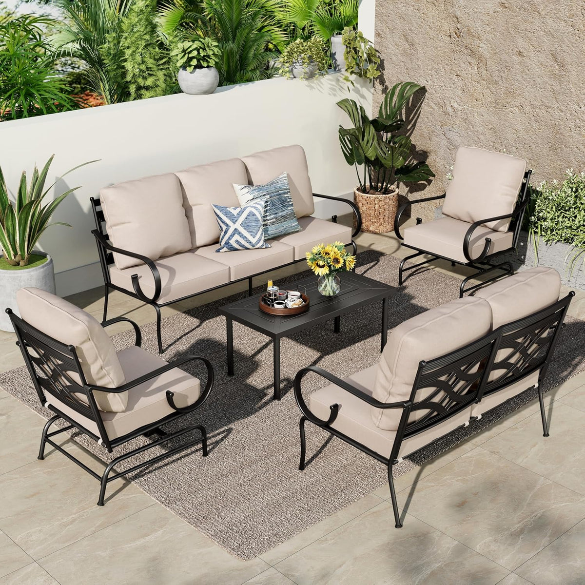 Extra Large Metal Patio Furniture Set with 2 Rocking Chairs