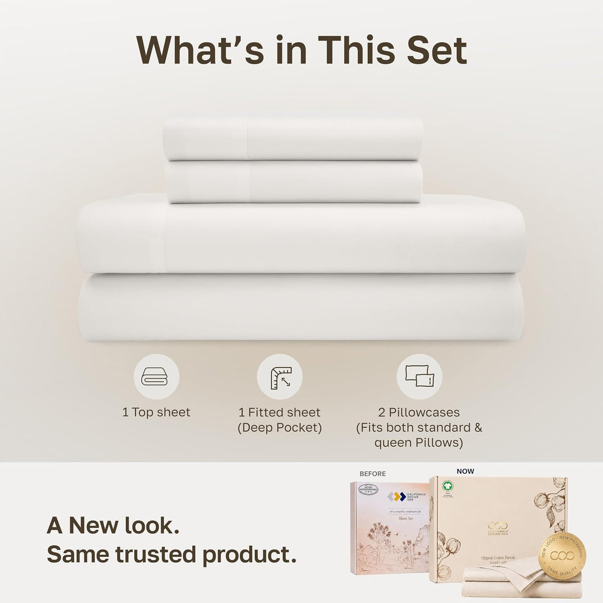 Organic Cotton Full Size Bed Sheet Set, True Ivory