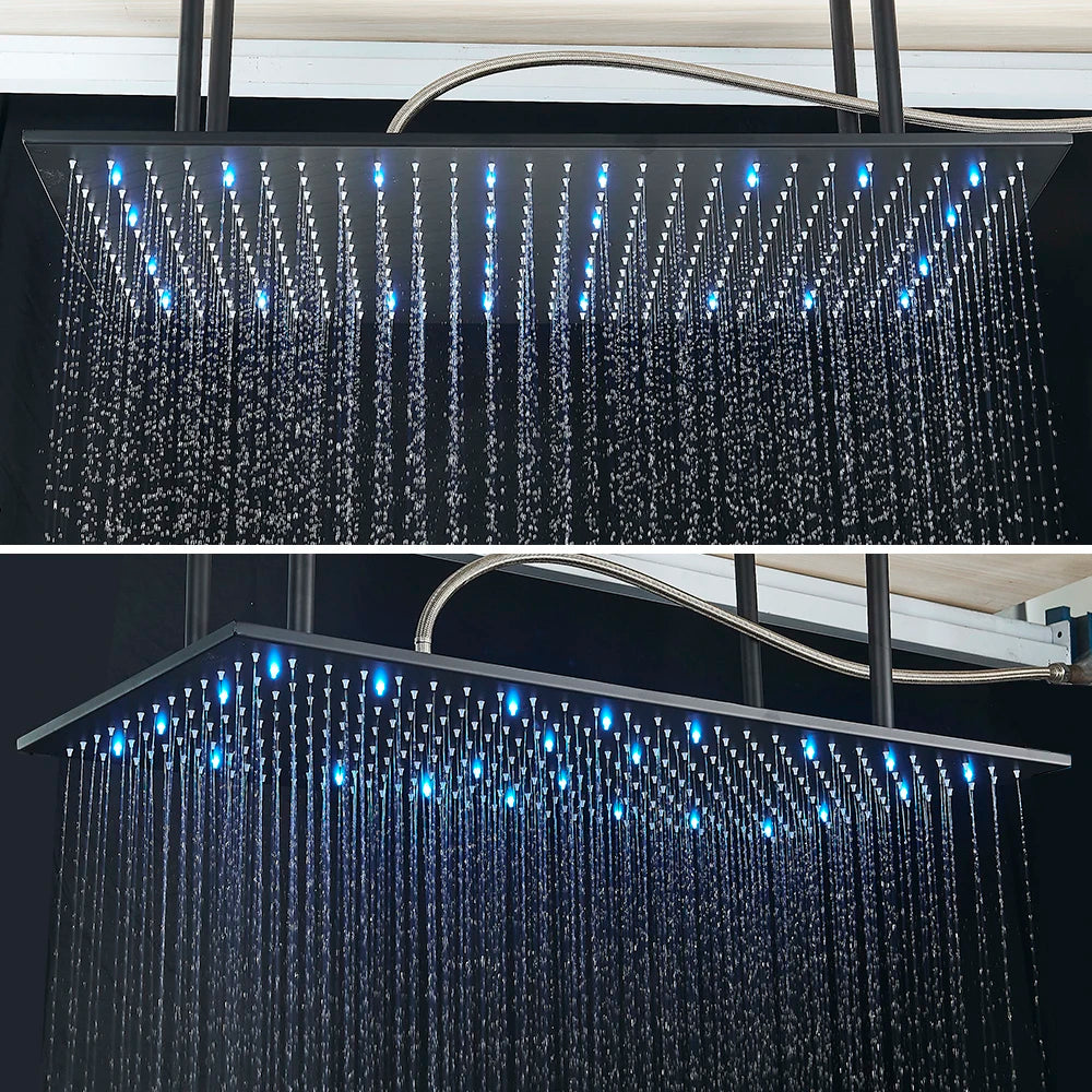 Ceiling Shower Faucet Big Rainfall LED Shower Head Concealed Shower System Black Embedded Shower