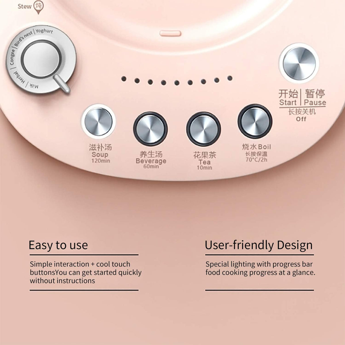 K2693 Health Pot, Health-Care Beverage Electric Kettle with Thickened Glass, 9-In-1 Fully Automatic Programmable Brew Cooker, 1.5 L, Pink