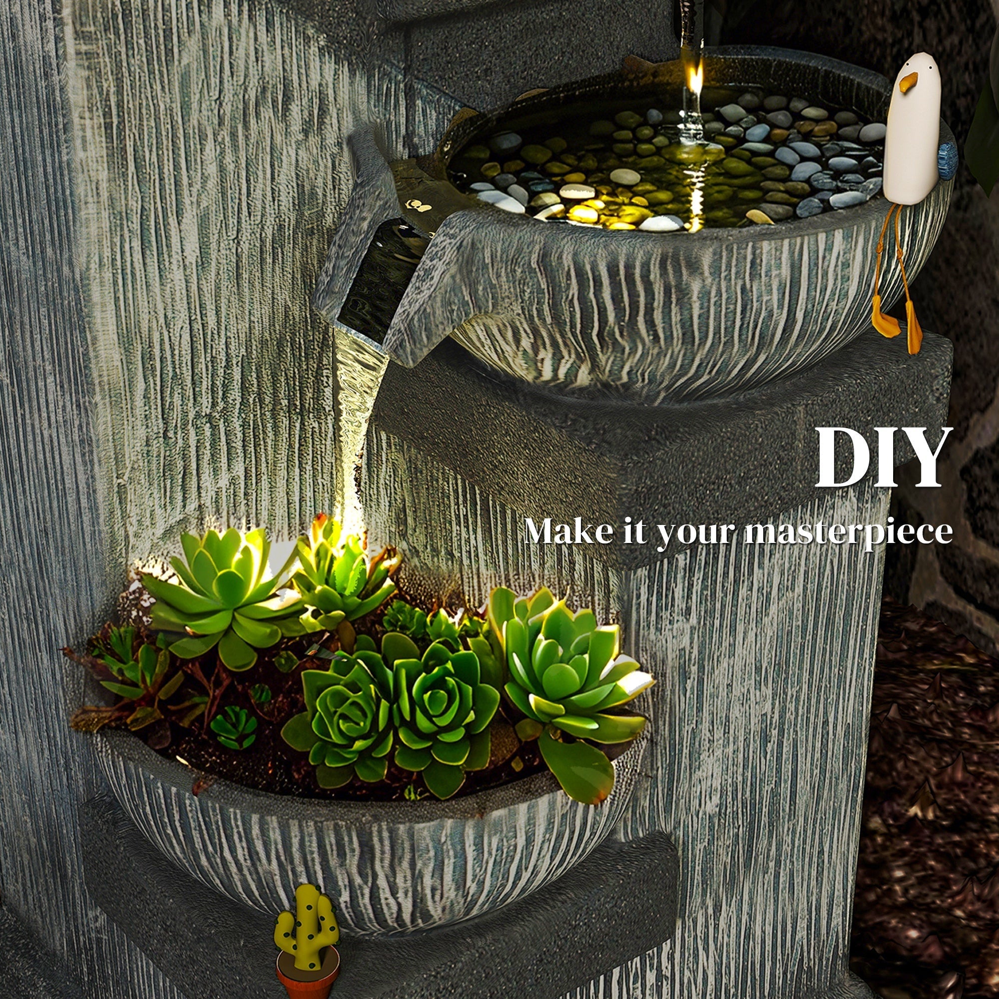 Resin Tiered Outdoor Fountain 4 Bowl Two Tone