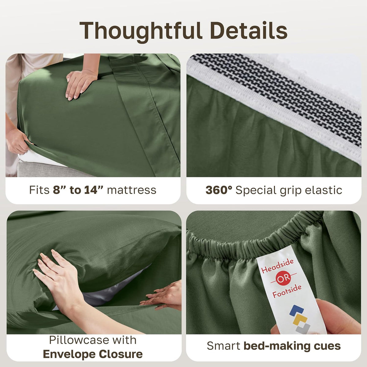 Organic Cotton XL Twin Sheet Set, 3 Pcs, Olive Green
