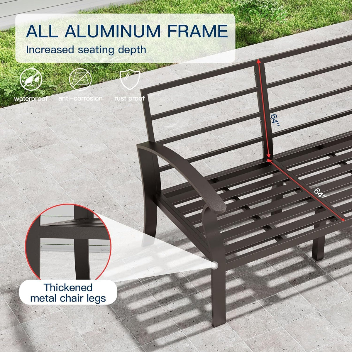 Aluminum Outdoor Patio Furniture Set with 5.1'' Thick Cushions