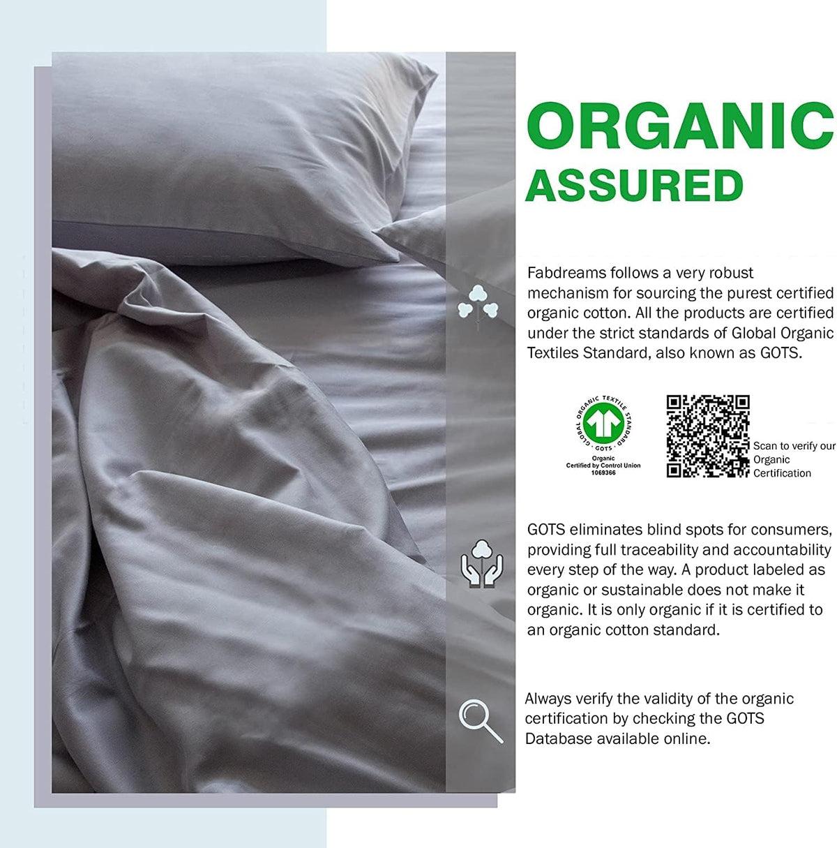 100% Organic Cotton Percale Weave Full Size Sheet Set, 300 TC, GOTS Certified, Cool & Crisp, Breathable, Fits Mattresses up to 17" Deep, Durable Luxury – Light Gray