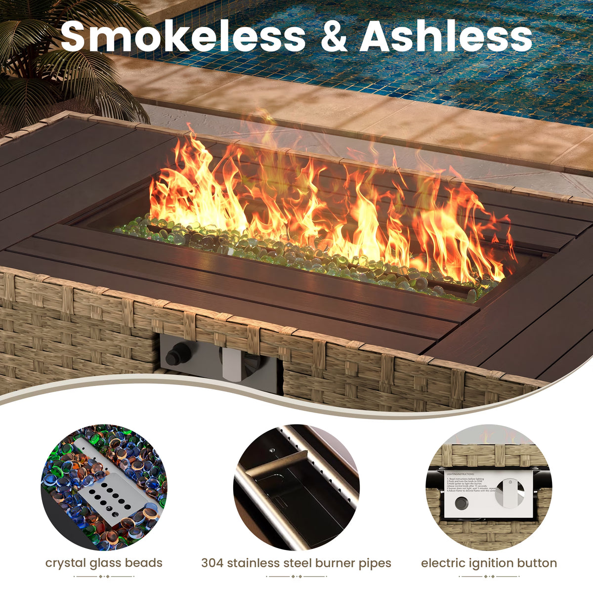 Outdoor Patio Furniture Set with Fire Pit Table, 8 Piece Outdoor Sectional Sofas, All-Weather Wicker Patio Conversation Set for Garden, Green