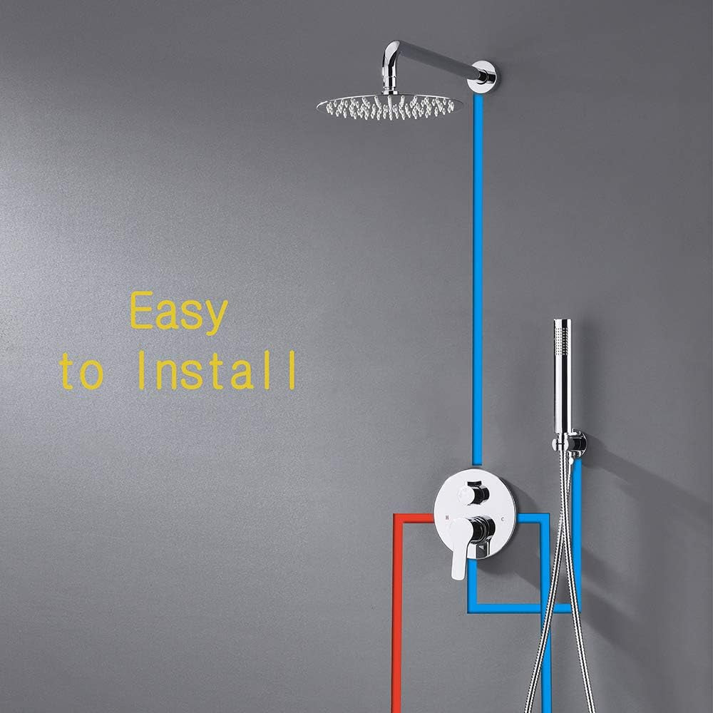 Shower System with Rain Shower and Handheld, Bathroom Chrome Shower Faucet with High Pressure, round Rain Shower Trim Kit