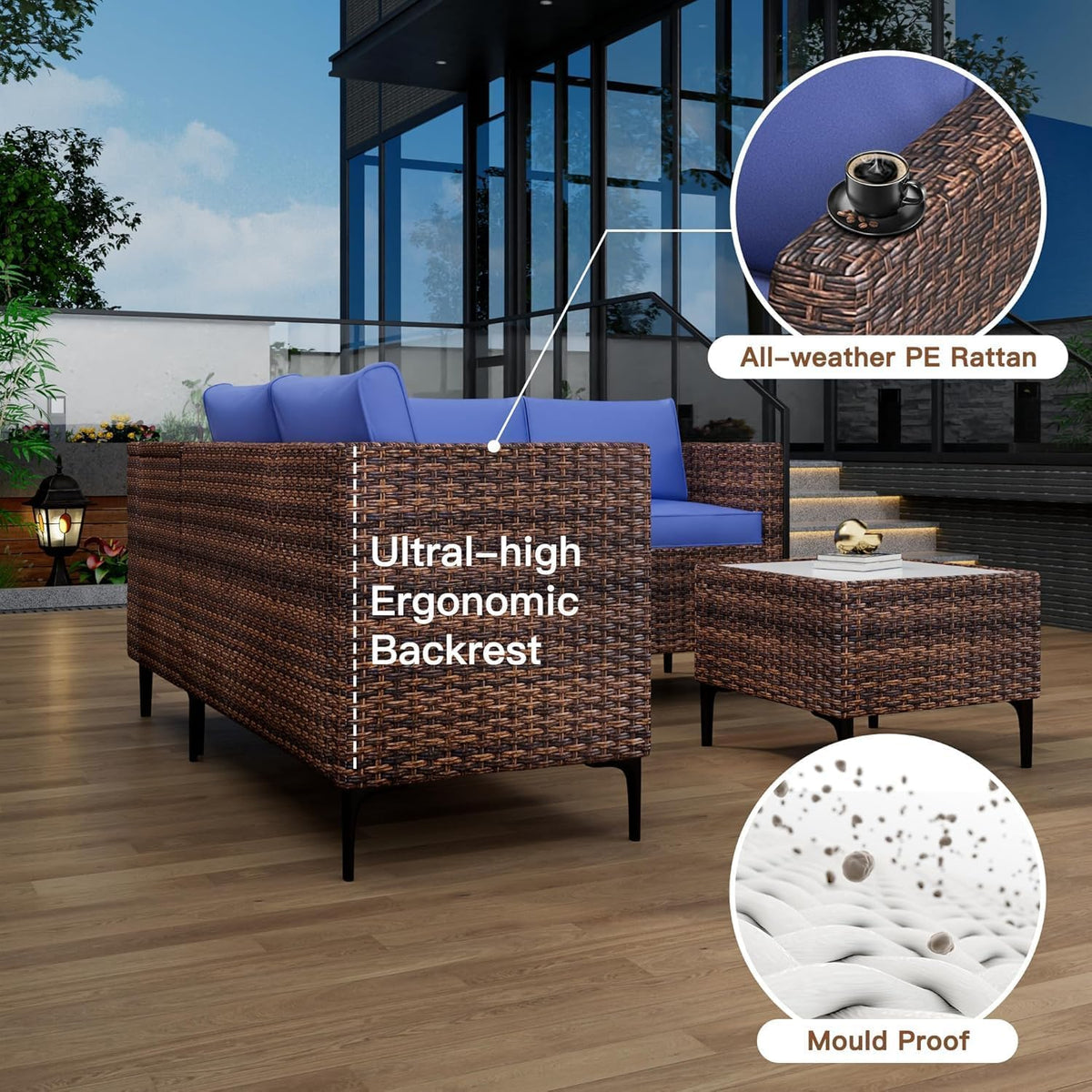 Outdoor Wicker Patio Conversation Set with Storage, PE Rattan Sofa