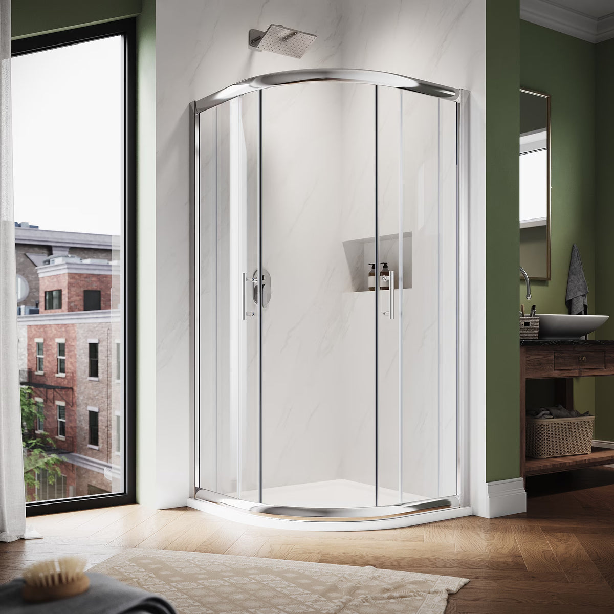 36.7"×36.7"×72" Neo-Round Corner Sliding Shower Enclosure with Chrome Finish