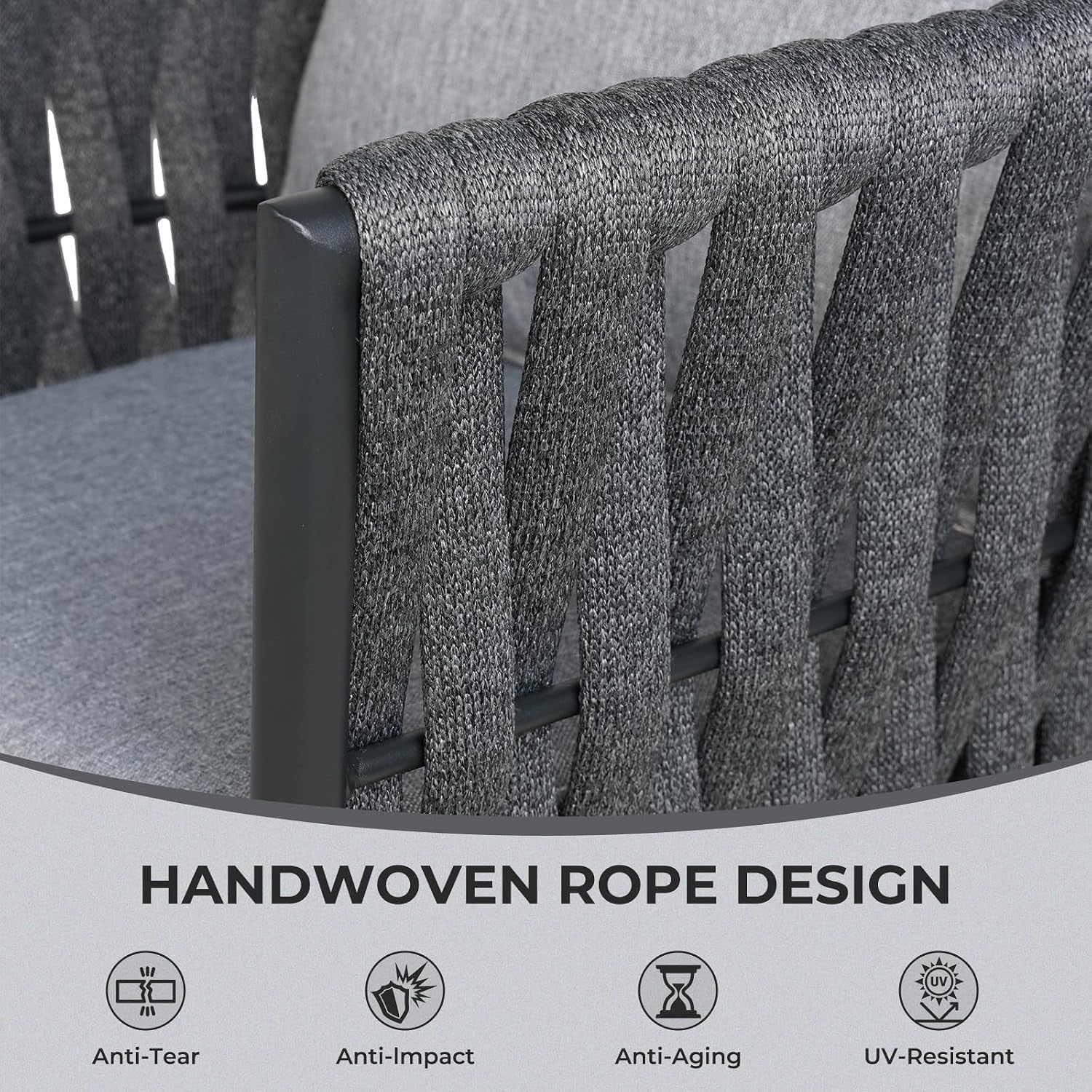 Swivel Dining Chairs Set of 2, Rope Patio Outdoor Chairs with Cushions, Heavy Duty Outdoor Patio Bistro Chairs for Lawn,Garden,Deck,Backyard,Porch and Balcony, Light Gray