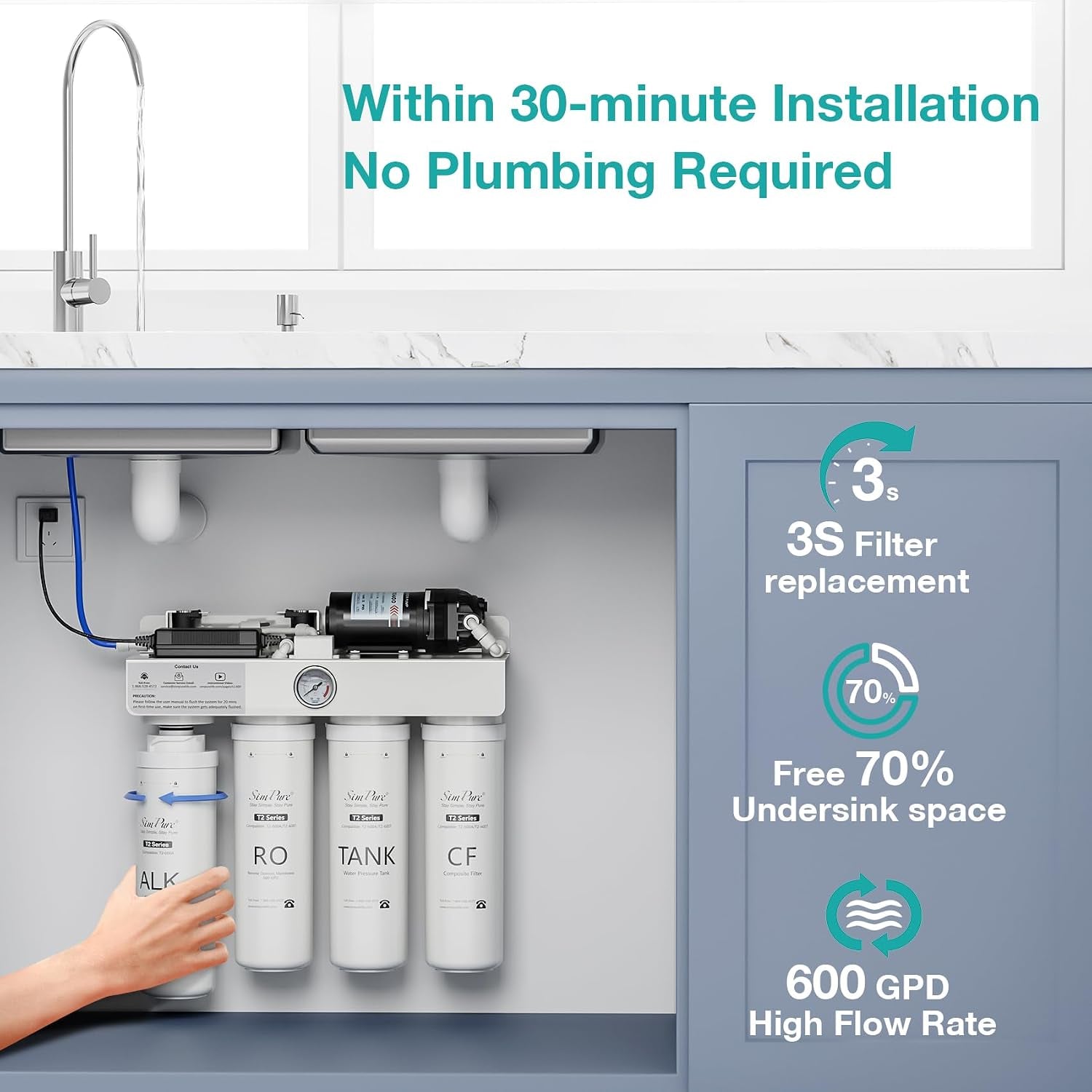 T2-600A UV Alkaline Reverse Osmosis Water Filter 600 GPD