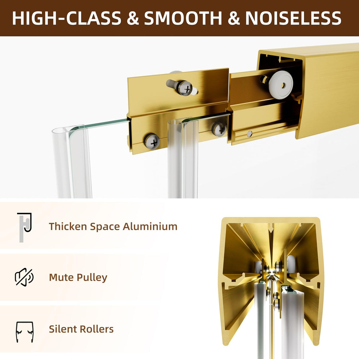 Double Sliding Shower Door,44-48" W X 70" H，Brush Gold