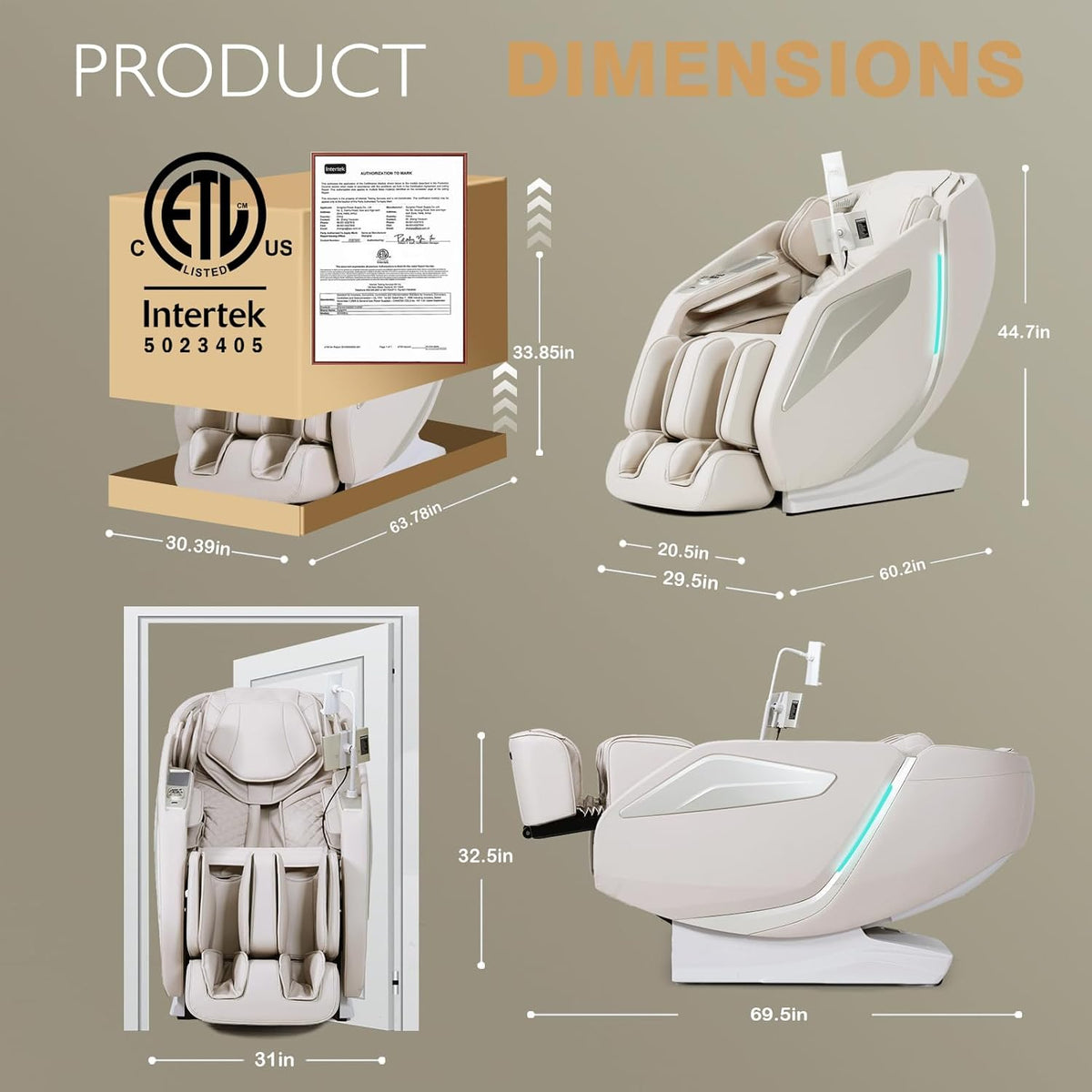 4D Massage Chair Full Body Zero Gravity Sl-Track Body Scan & Stretch, Beige