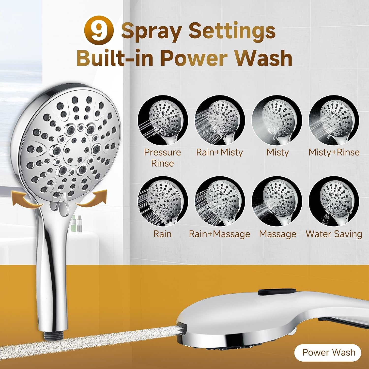 Rain Shower Heads System Including Rainfall Shower Head and Handheld Shower Head with Height Adjustable Holder, Solid Brass Rail, 60 Inch Long Stainless Steel Shower Hose, Chrome