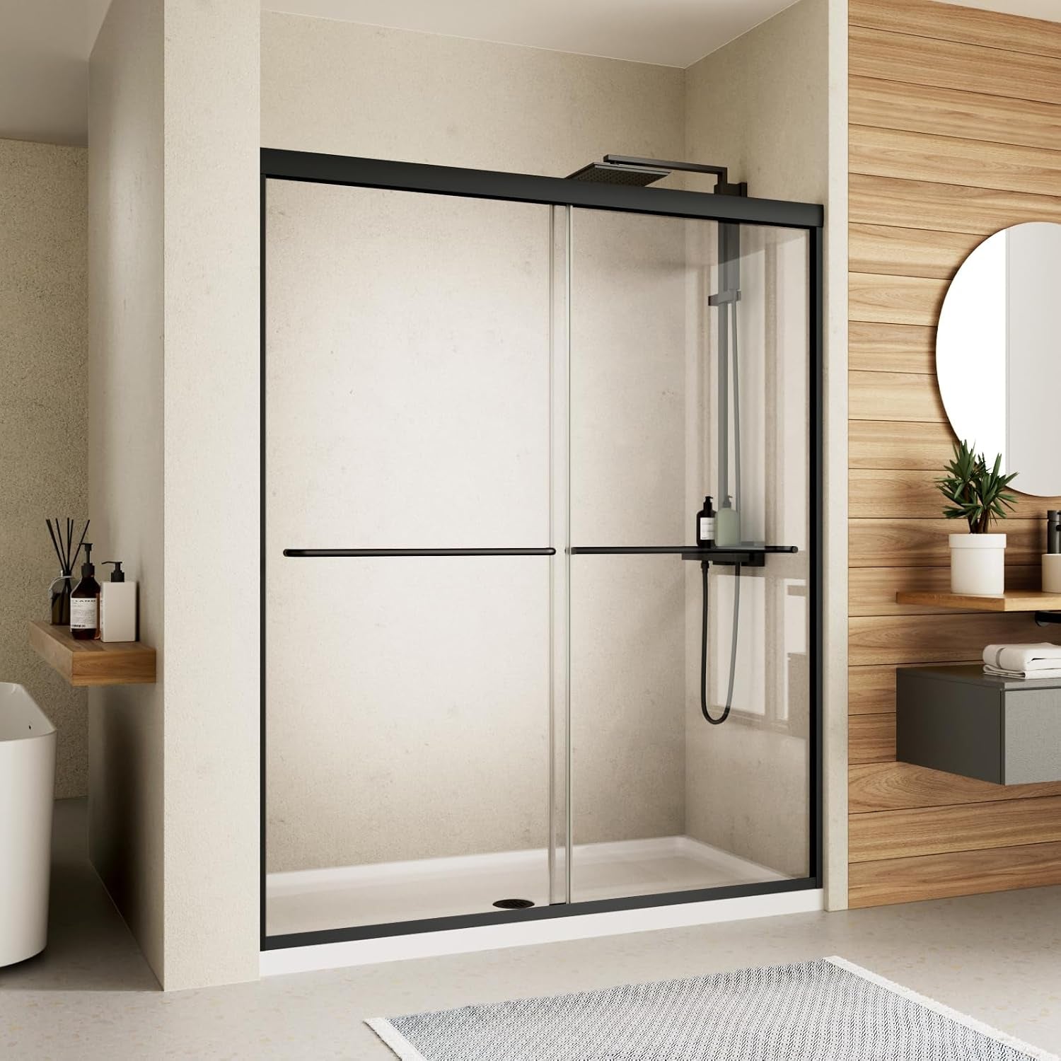 Double Sliding Shower Door,44-48" W X 70" H,Matte Black