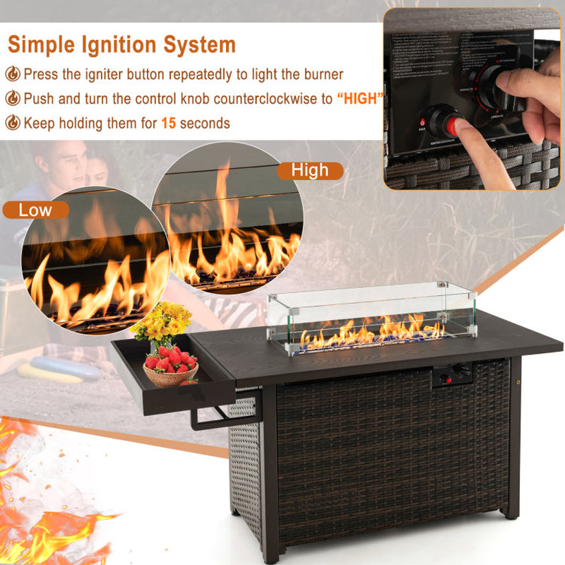52 Inches Outdoor Fire Pit Wicker Propane Fire Pit Table with Cover