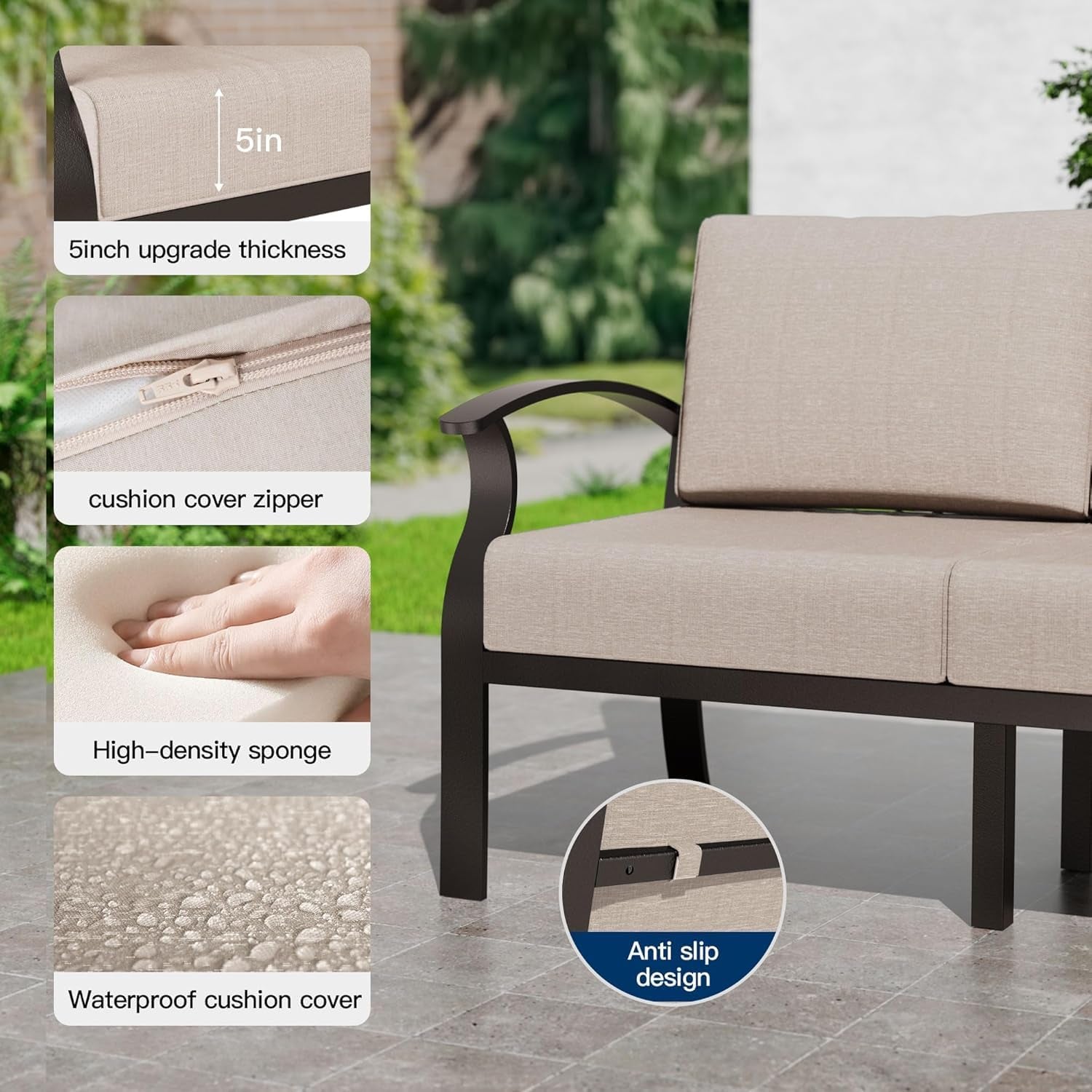 Aluminum Outdoor Patio Furniture Set with 5.1'' Thick Cushions
