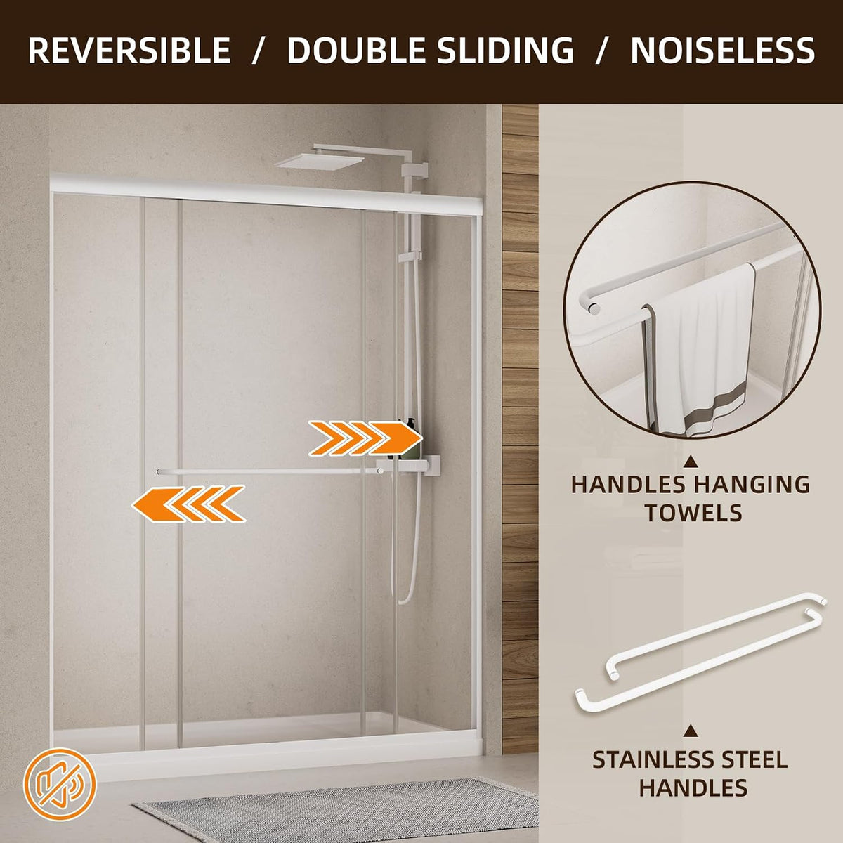 Double Sliding Shower Door,56-60" W X 72" H,Matte White