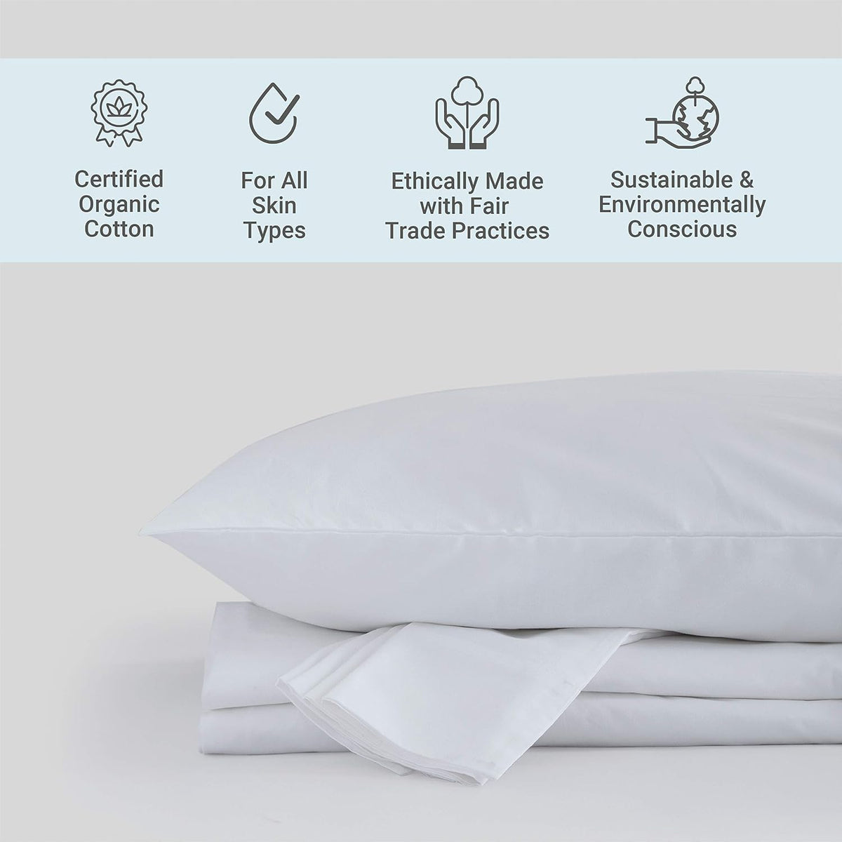 100% Organic Cotton Percale Weave Twin Size Sheet Set, 300 TC, GOTS Certified, Cool & Crisp, Breathable, Fits Mattresses up to 17" Deep, Skin-Friendly, Durable Luxury – White
