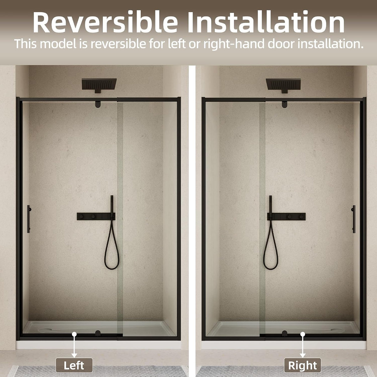 44-48" W X 71" H Pivot Swing Glass Shower Door,Matte Black