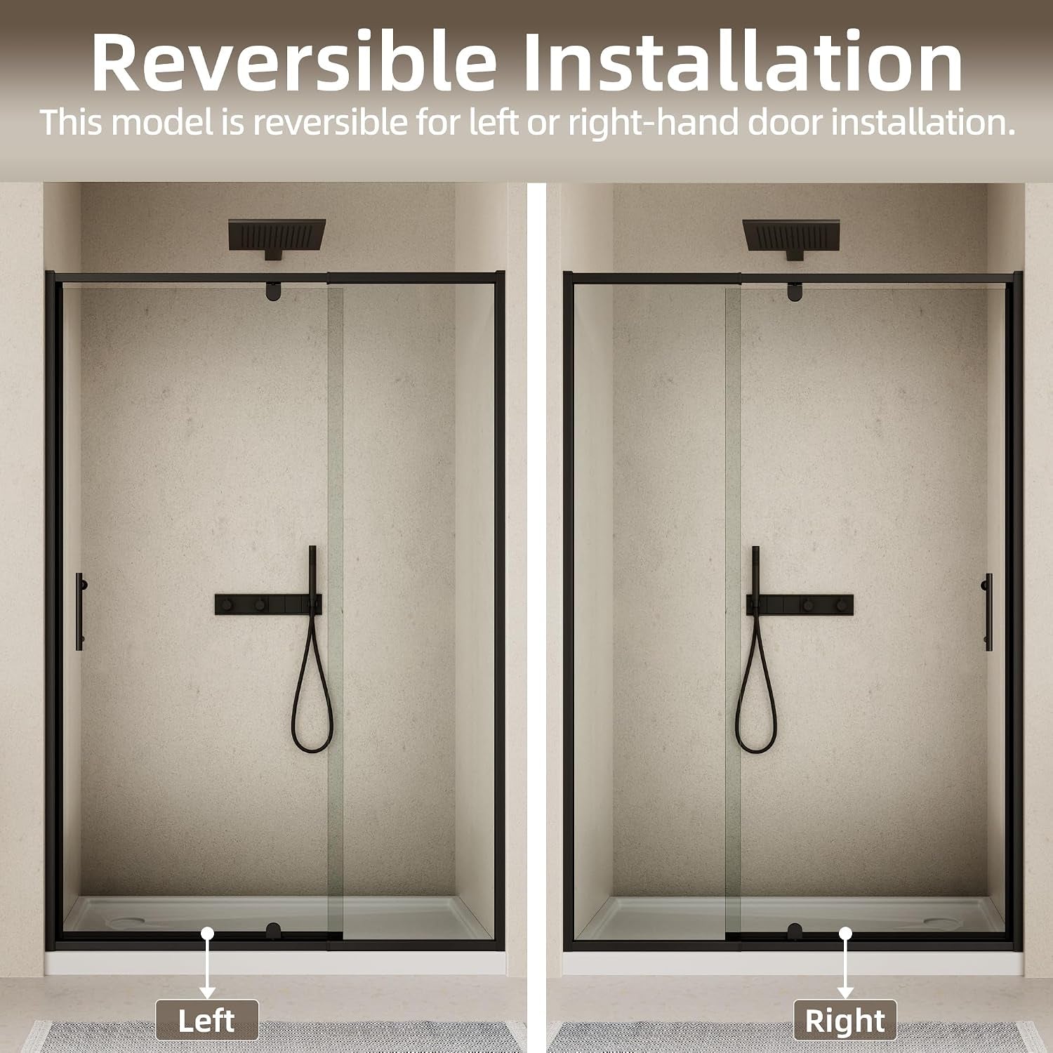 56-60" W X 71" H Pivot Swing Glass Shower Door,Matte Black