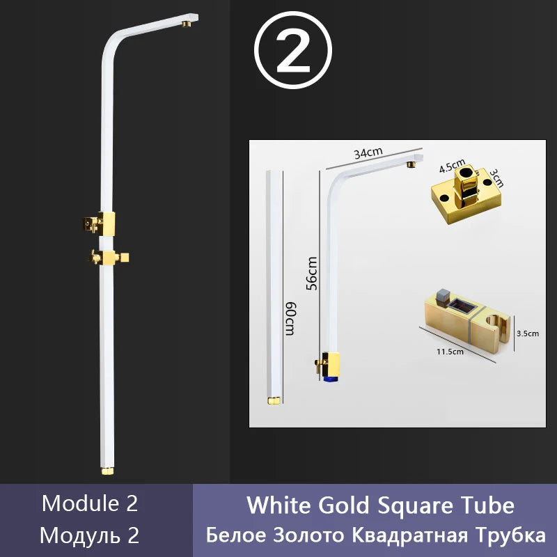 Gray Shower Set Bathroom Copper Shower System LED Digital Display Temperature Bathtub Shower Faucet DIY Shower Accessories Sets