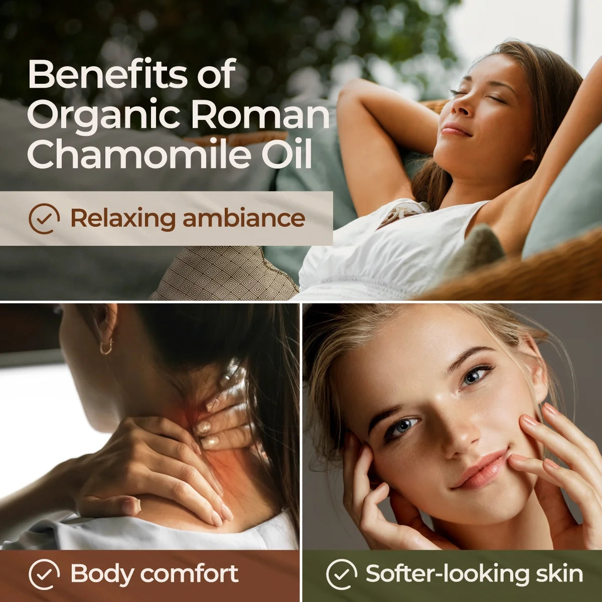 Organic Roman Chamomile Essential Oil - 0.34 Fl Oz - for Skin, Hair, Diffuser, Aromatherapy, DIY Candle Making Scents
