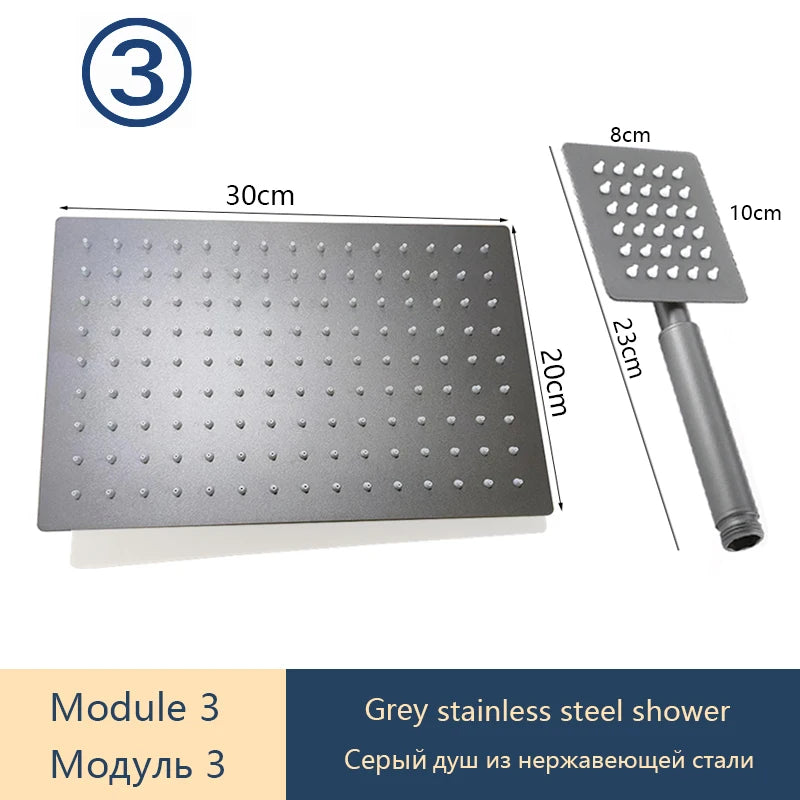 Gray Shower Set Bathroom Copper Shower System LED Digital Display Temperature Bathtub Shower Faucet DIY Shower Accessories Sets