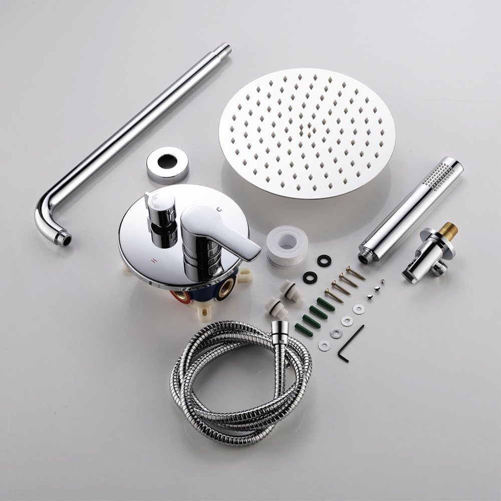 Shower System with Rain Shower and Handheld, Bathroom Chrome Shower Faucet with High Pressure, round Rain Shower Trim Kit