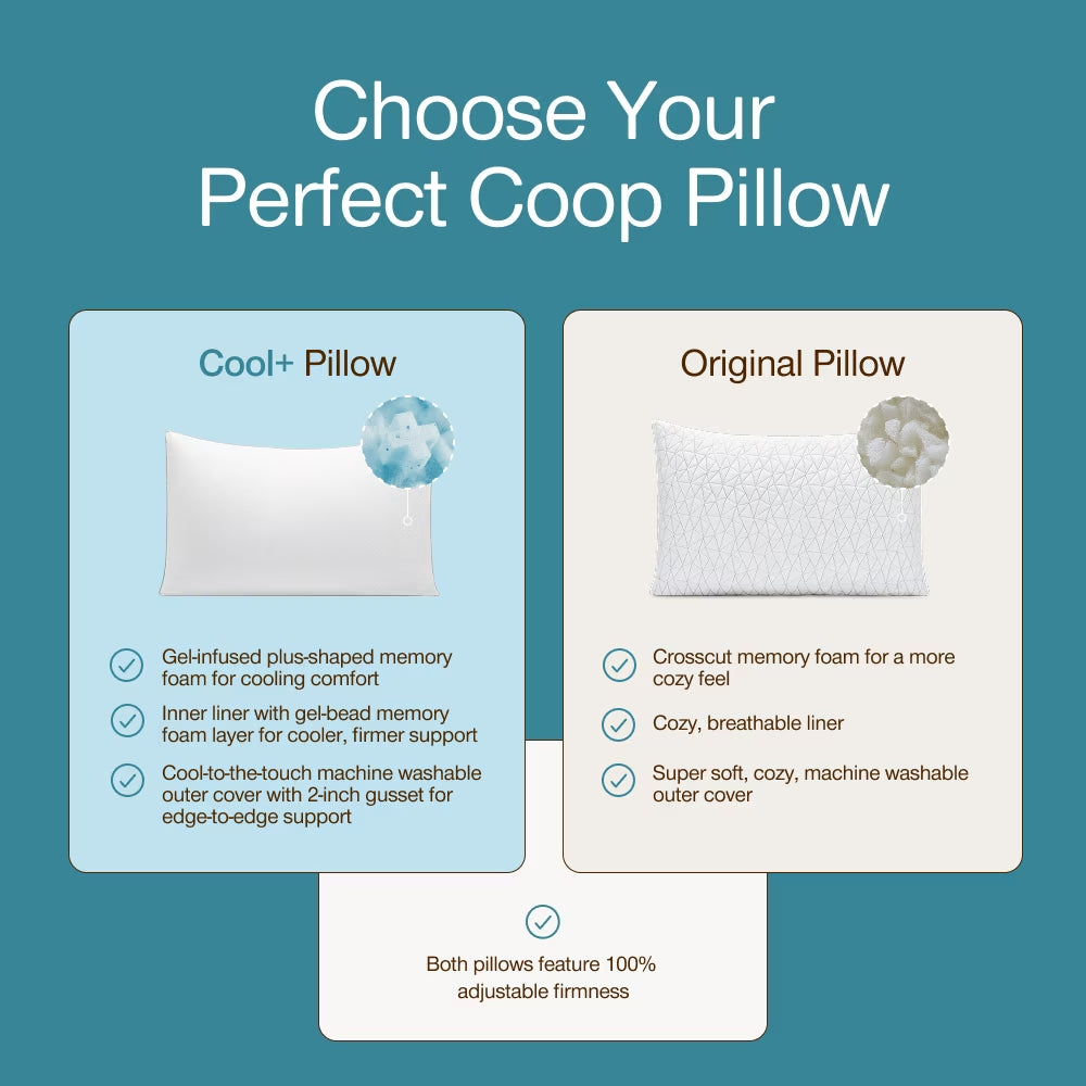Sleep Goods Eden Cool+ Adjustable Pillow, Queen, Memory Foam, Cooling Gel, Neck Support