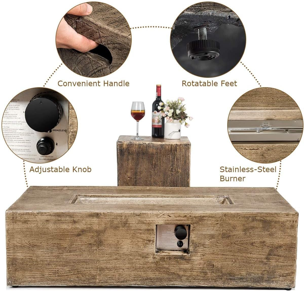 Topment 48-Inch Propane Fire Pit Set, 50,000 BTU Rectangular Gas Fire Pit Table with Lava Rocks, Waterproof Cover, Patio Rustic Outdoor Fireplace with Adjustable Flame, Propane Tank Holder Included