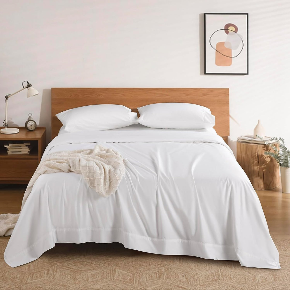 100% Cotton 1200 Thread Count Sheets Set Bedding Sets,Bed Sheet 4 Piece Sets,16 Inches Deep Pocket (White, Queen)