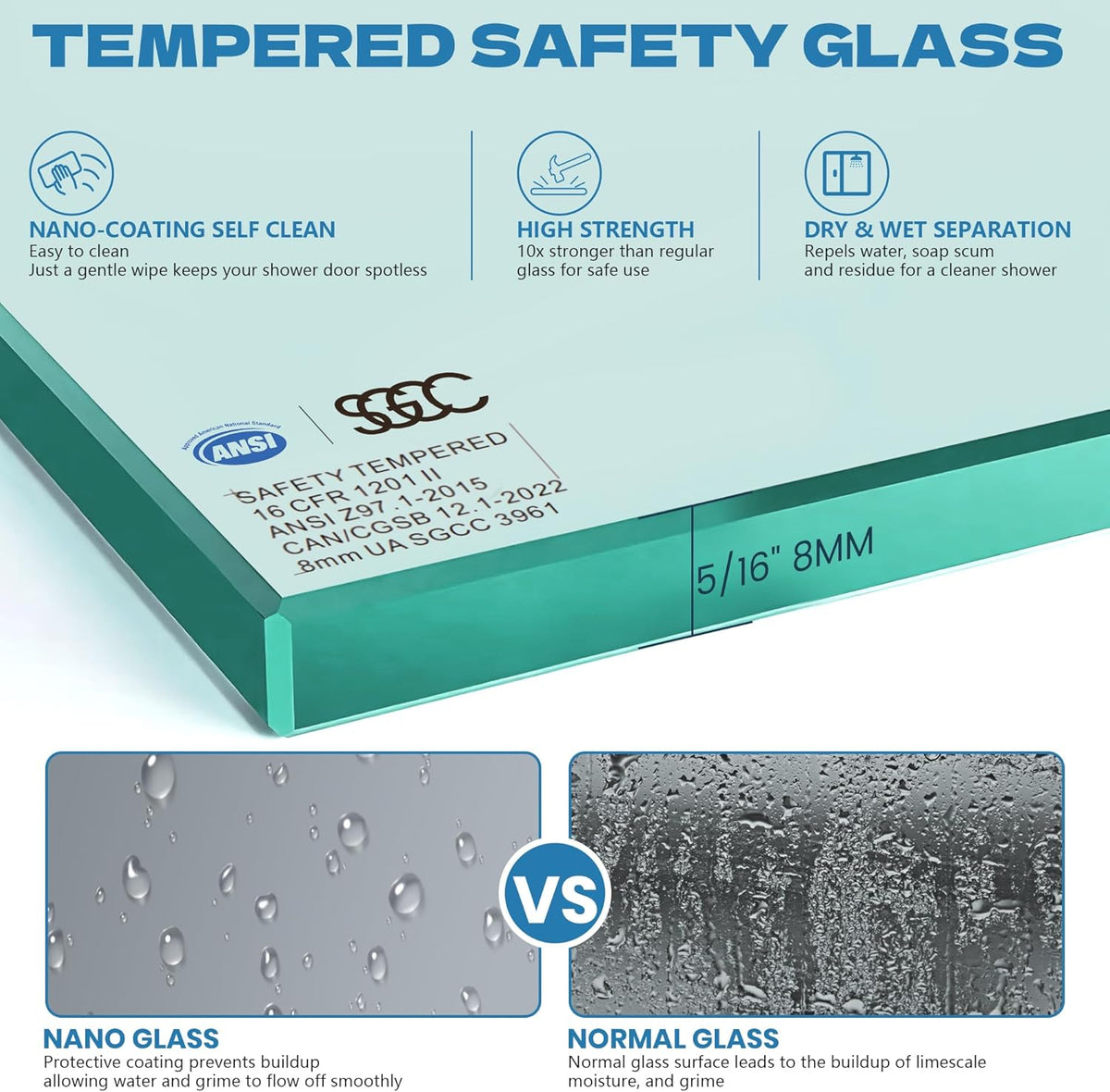 34" X 72" Semi-Framed Fixed Shower Screen, 5/16"(8Mm) Thick Clear Tempered Glass Shower Panel, Shower Screen for Walk in Shower with Frame Hardware Kit, Chrome