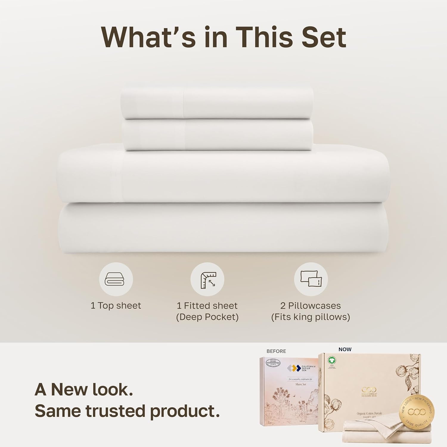 Organic Cotton California King Sheets Set, True Ivory