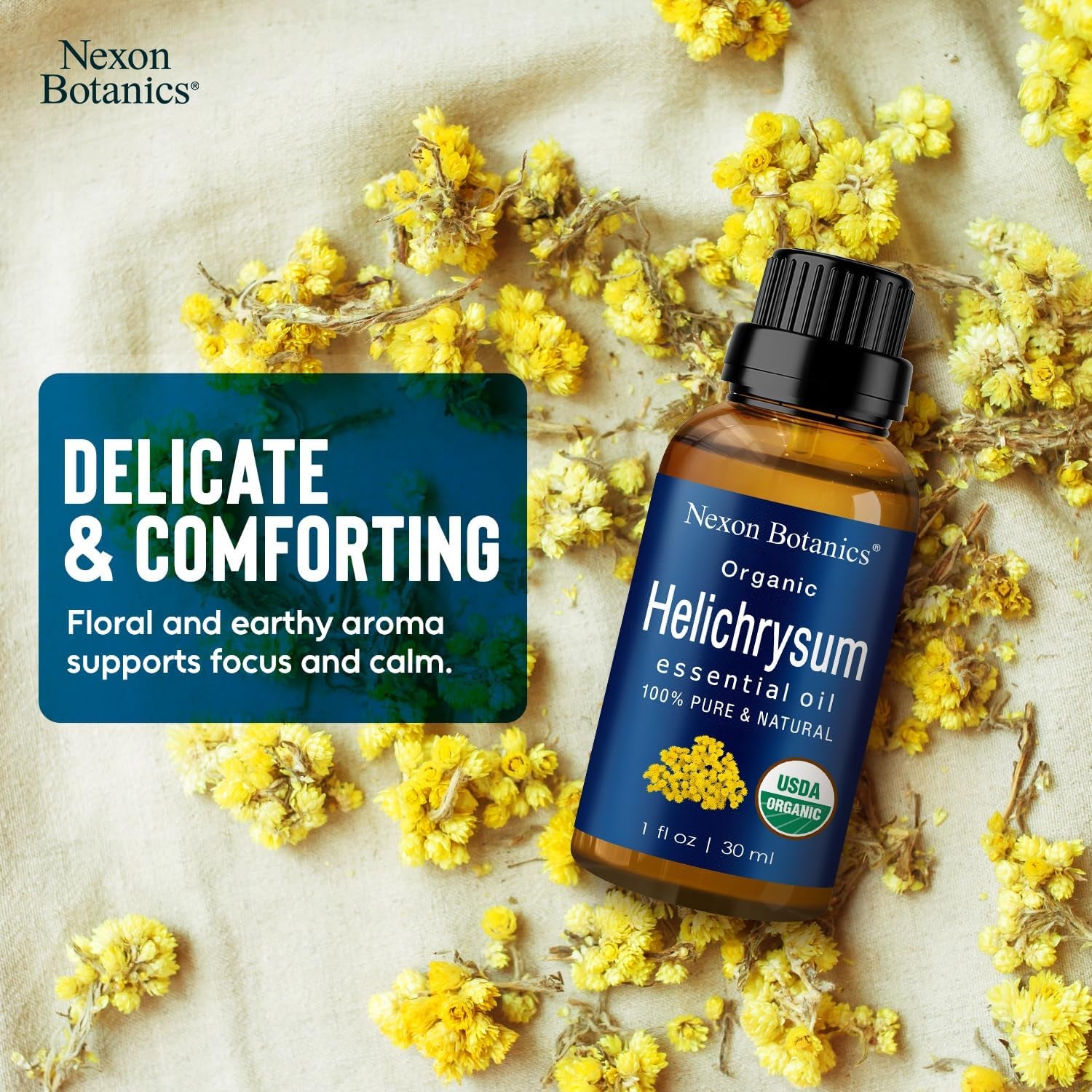 Organic Helichrysum Essential Oil 30 Ml - 100% Pure & Natural - Hexane Free