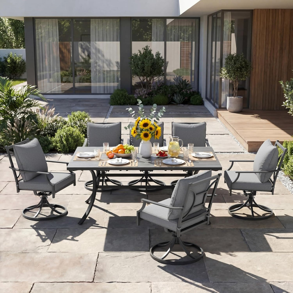 7-Piece Outdoor Dining Set for 6 with Swivel Patio Chairs