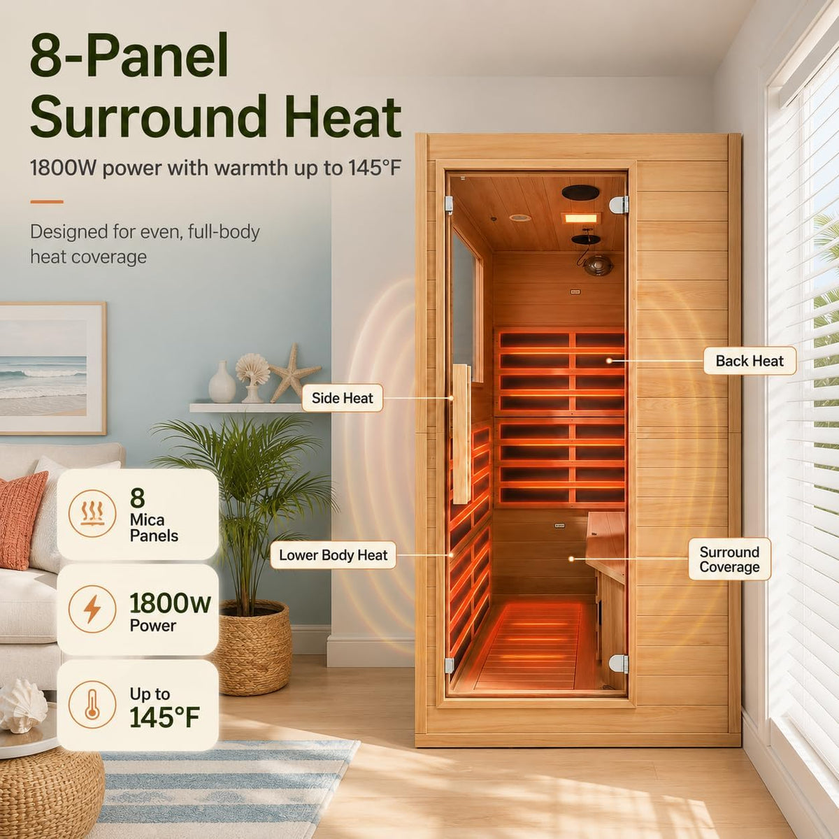 Far Infrared Sauna 2 Person for Home, Hemlock Wood Double Sauna with Side Door, 110V 2000W 8 Mica Heating Panels, Bluetooth FM, 6Mm Tempered Glass, LCD Controller, Home Spa Dry Sauna Room