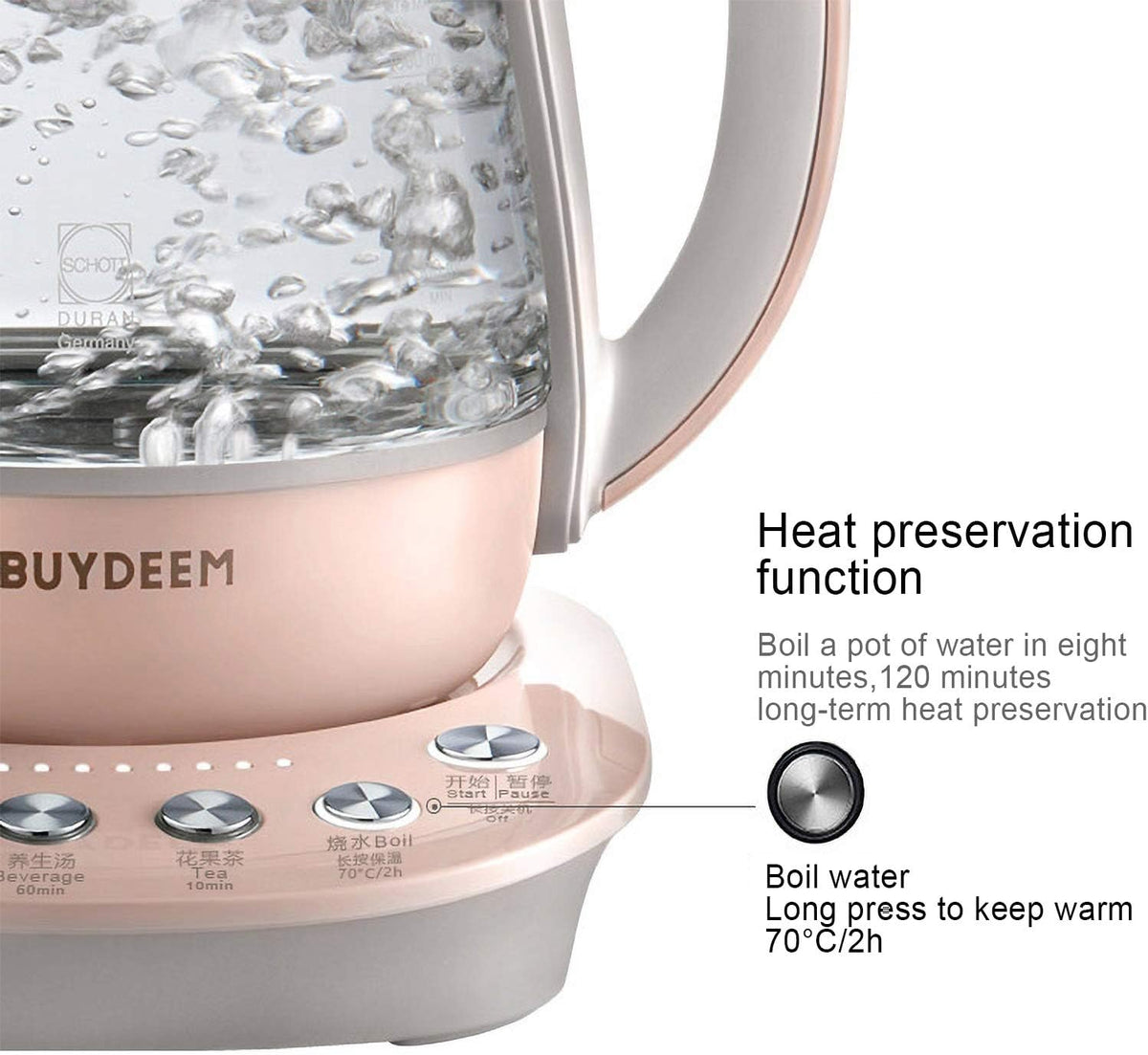 K2693 Health Pot, Health-Care Beverage Electric Kettle with Thickened Glass, 9-In-1 Fully Automatic Programmable Brew Cooker, 1.5 L, Pink