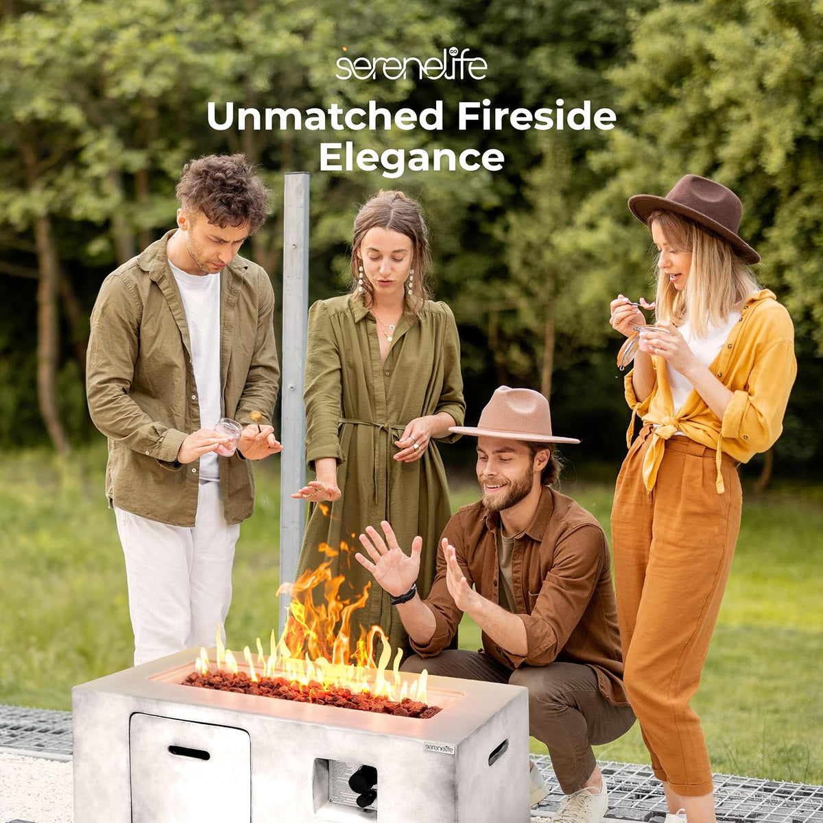 Propane Gas Fire Pit Table, 50,000 BTU Square Outdoor Firepit with Stainless Steel Burner, Adjustable Flame, Lava Rocks & Weather-Resistant Cover for Backyard, Patio, Garden (42"X20"X23.6")