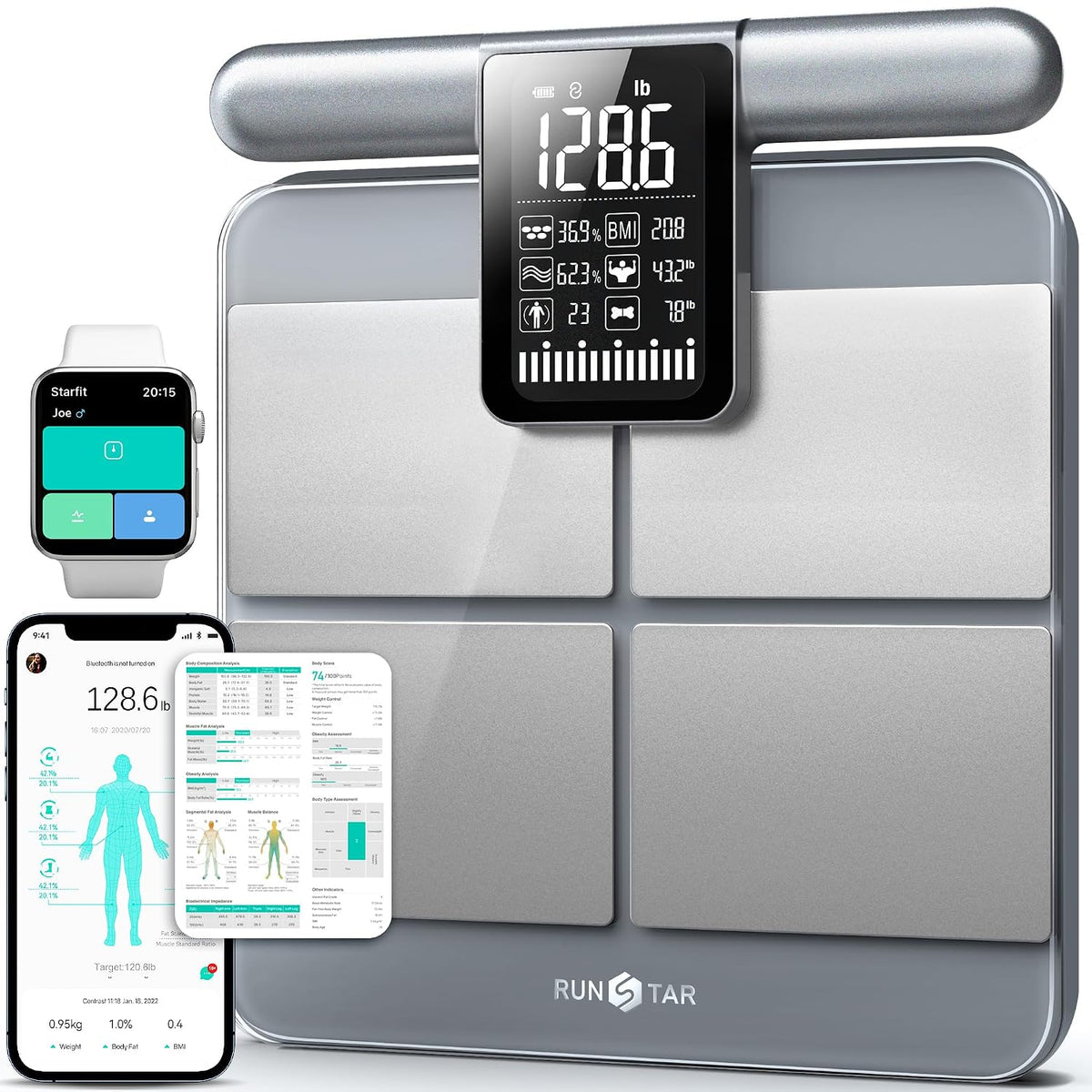 8-Electrode Scale for Body Weight, Large Screen Handle, 50+ Metrics