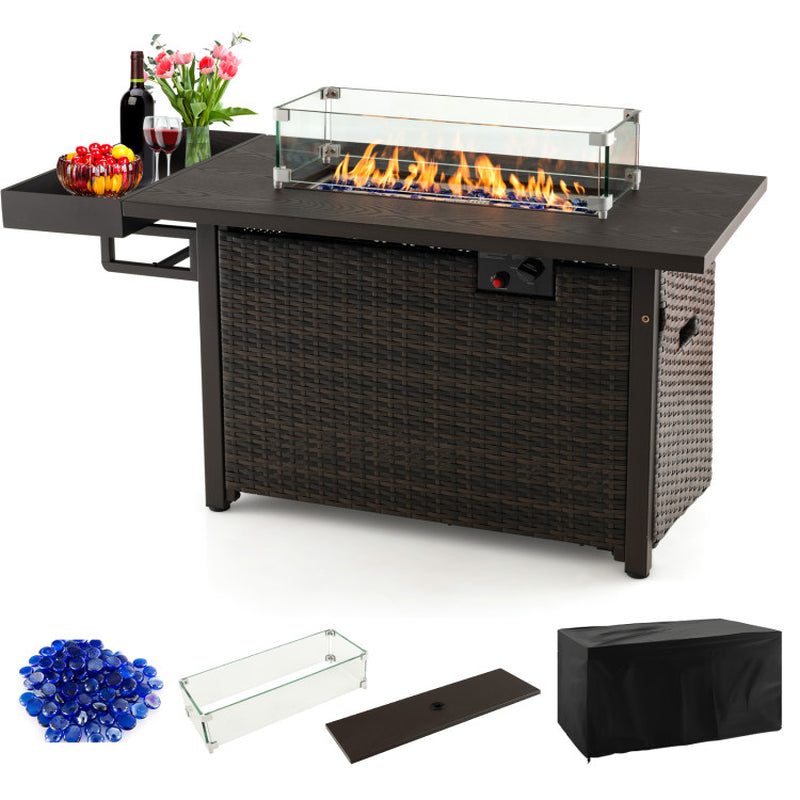 52 Inches Outdoor Fire Pit Wicker Propane Fire Pit Table with Cover