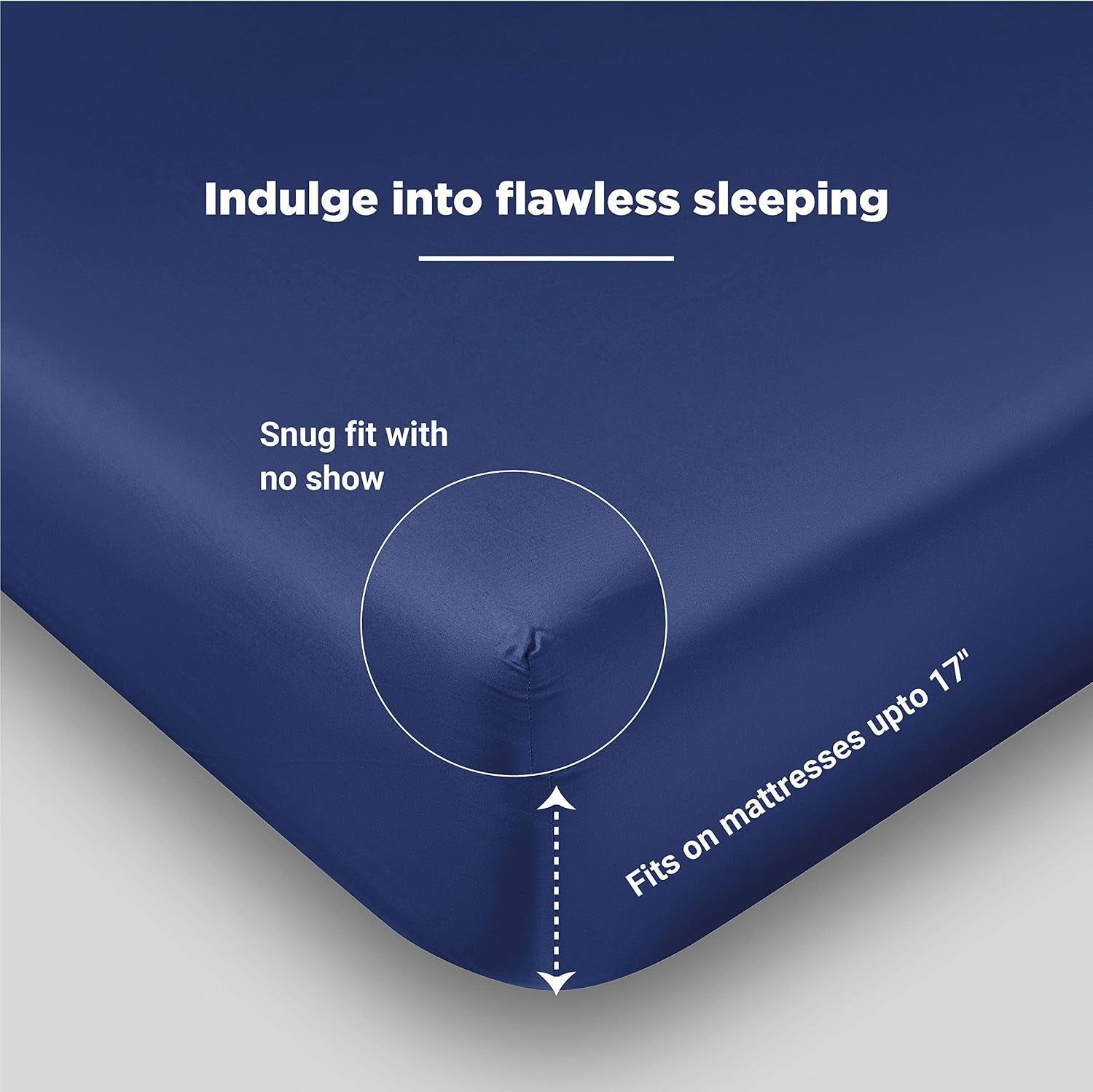 100% Organic Cotton Percale Weave King Size Sheet Set, 300 TC, GOTS Certified, Cool & Crisp, Breathable, Fits Mattresses up to 17" Deep, Durable Luxury – Dark Blue
