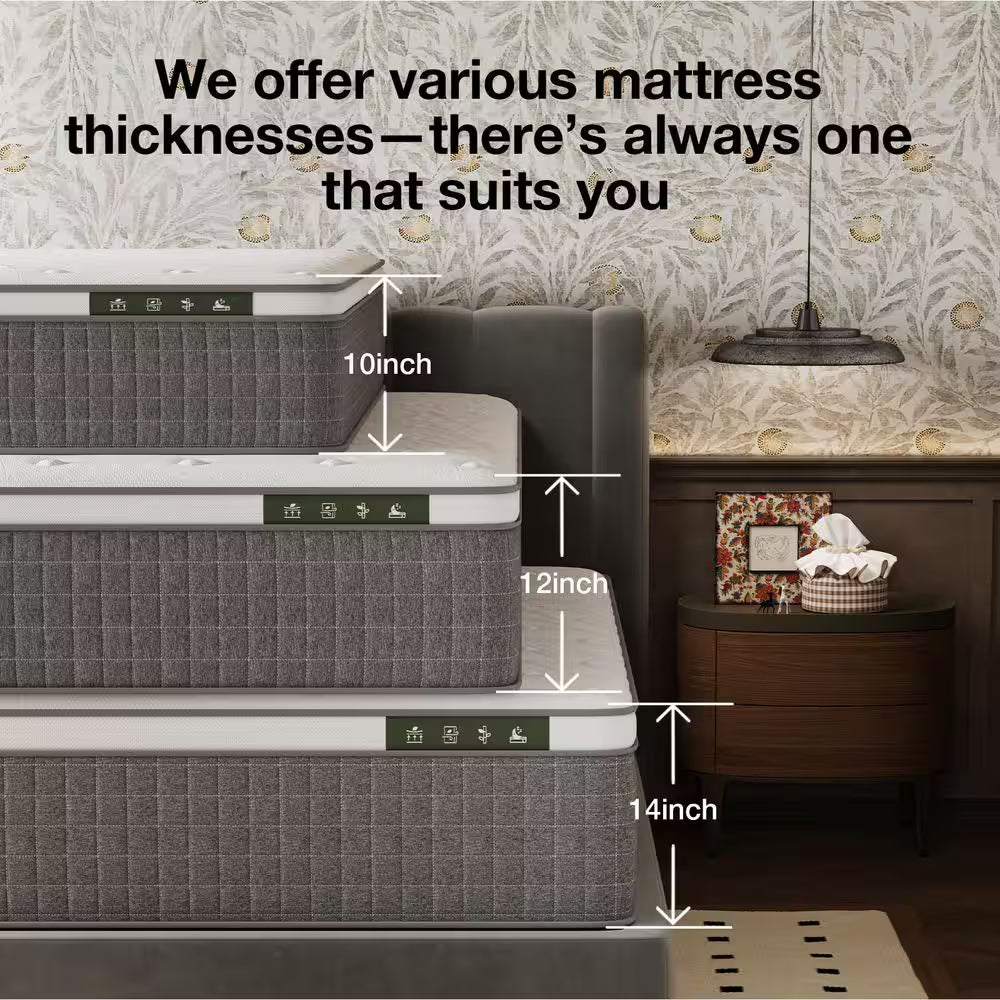Classic Cool-Sleep Line California King Size Medium Hybrid Memory Foam and Innerspring 14In. Bed-In-A-Box Mattress