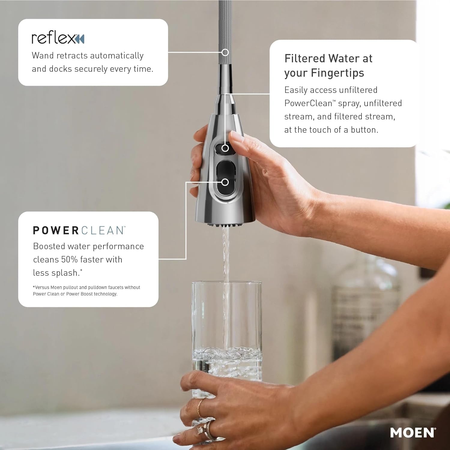 Moen Kurv Chrome 3-In-1 Water Filtration Pull down Kitchen Faucet, Water Filter for Sink Faucet Sold Separately, F9126