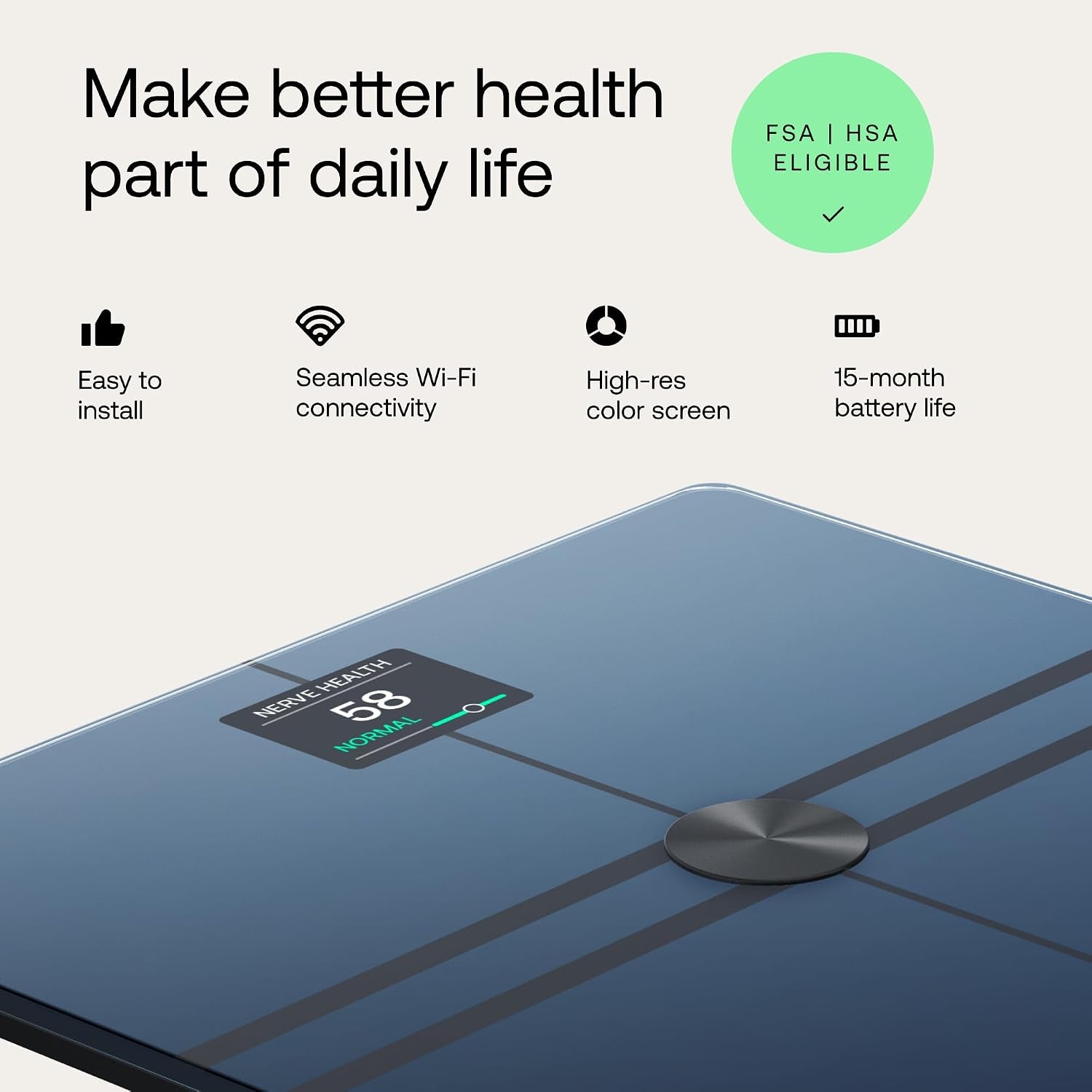 WITHINGS Body Comp - Scale for Body Weight and Complete Body Analysis, Wi-Fi & Bluetooth, Baby Digital Scale, Accurate Visceral Fat, Heart Health, Scales Compatible with Apple