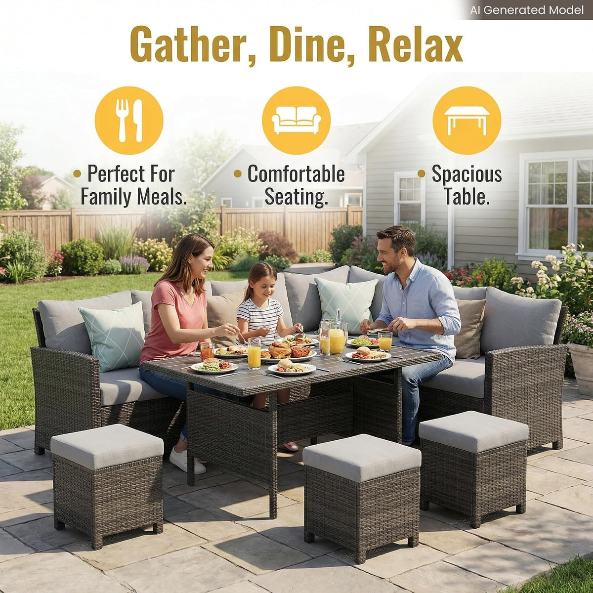 7 Piece Patio Furniture Set, Patio Sectional for All Weather