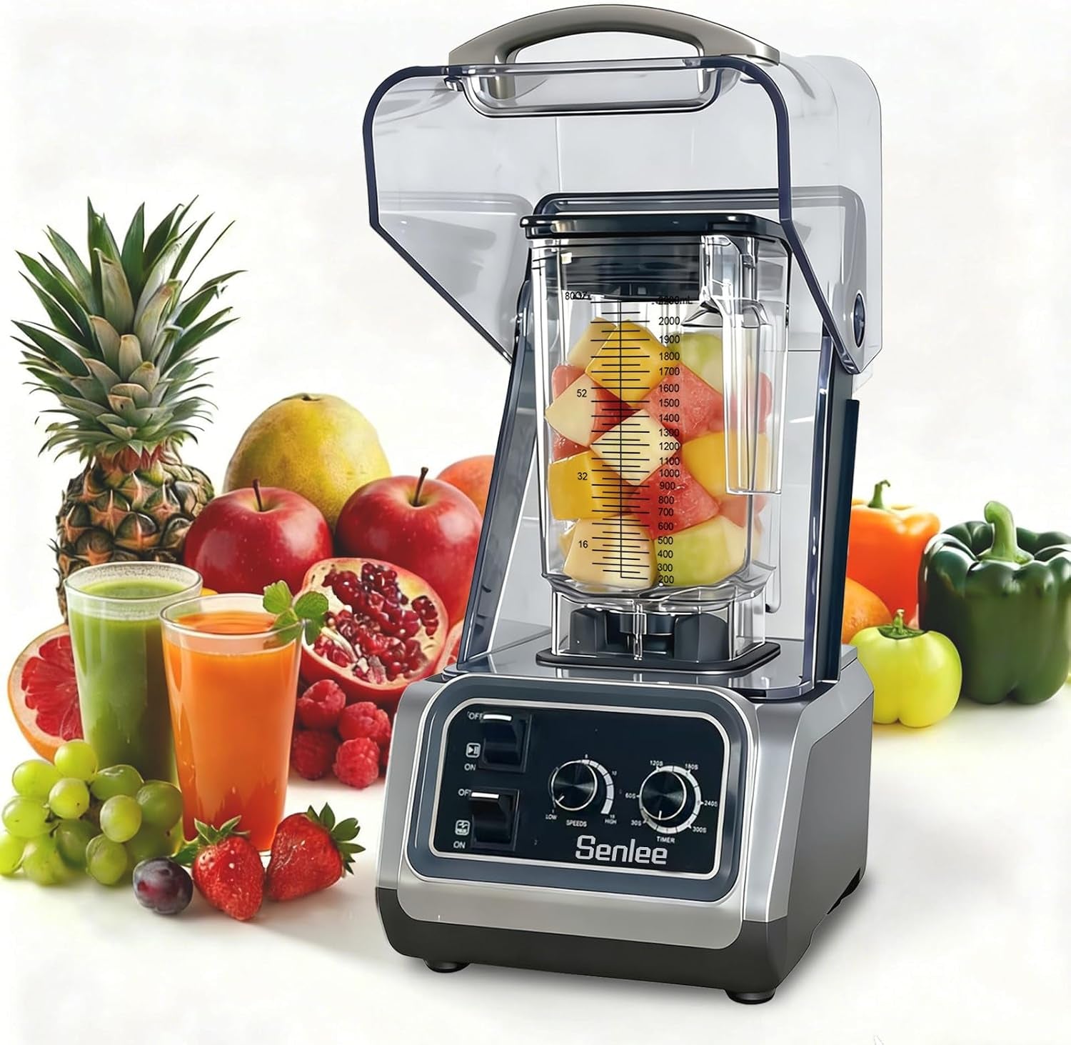 2200W Commercial Blender Quiet Shield Self-Cleaning Ice Crush 80Oz Pitcher
