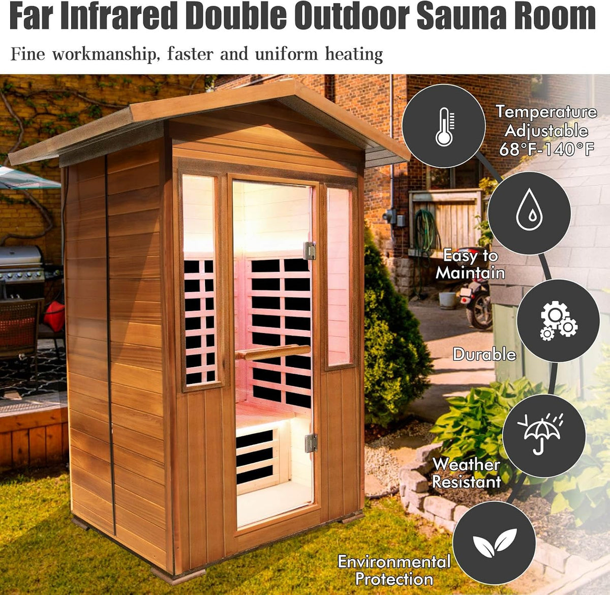 2 Person Outdoor Sauna Infrared Saunas Dry Sauna Room 1800W 120V
